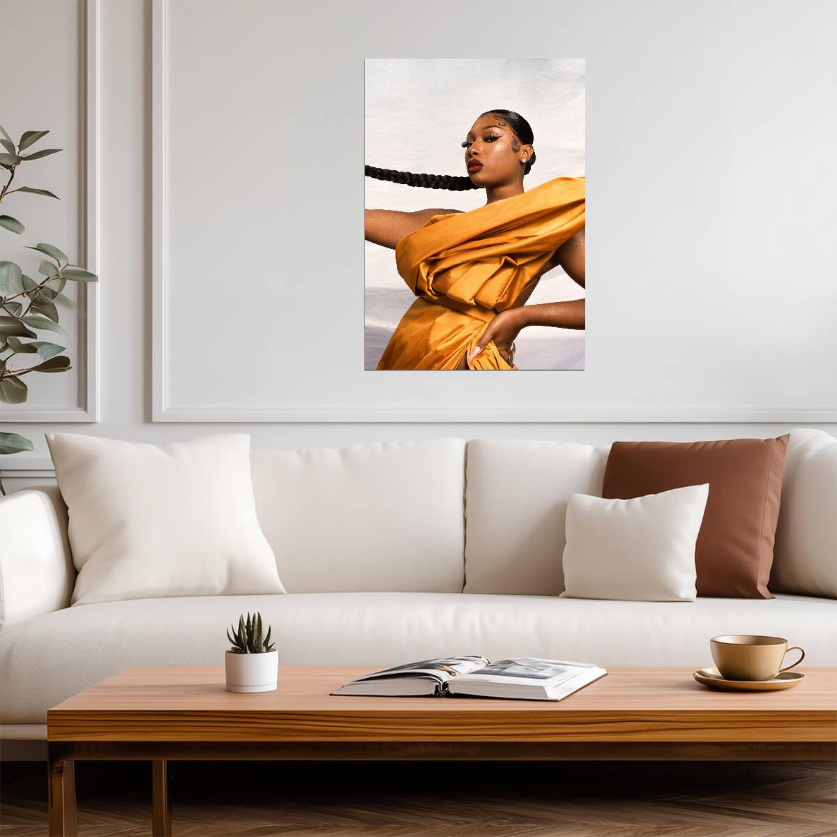 Megan Thee Stallion Gold Dress | High Fashion Poster | Hip Hop Star Wall Art - Music Poster