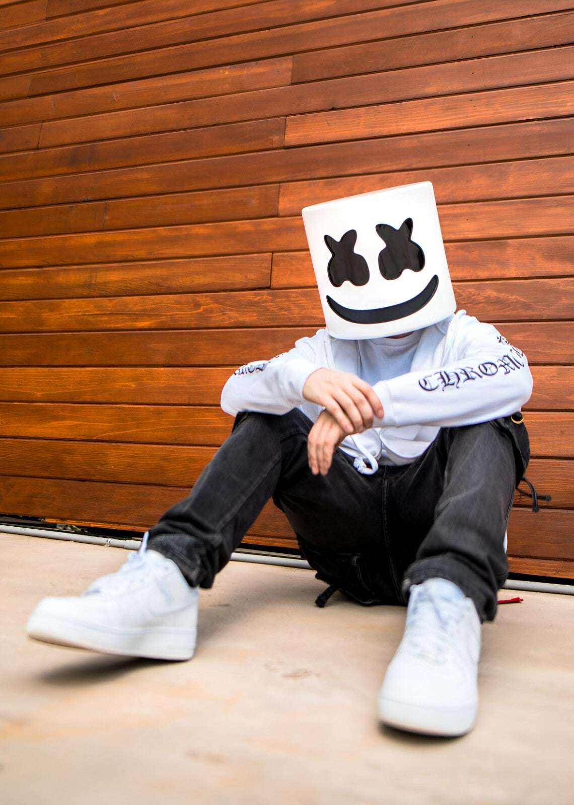 Marshmello Sitting Pose | White Hoodie DJ Photo | EDM Music Poster - Music Poster