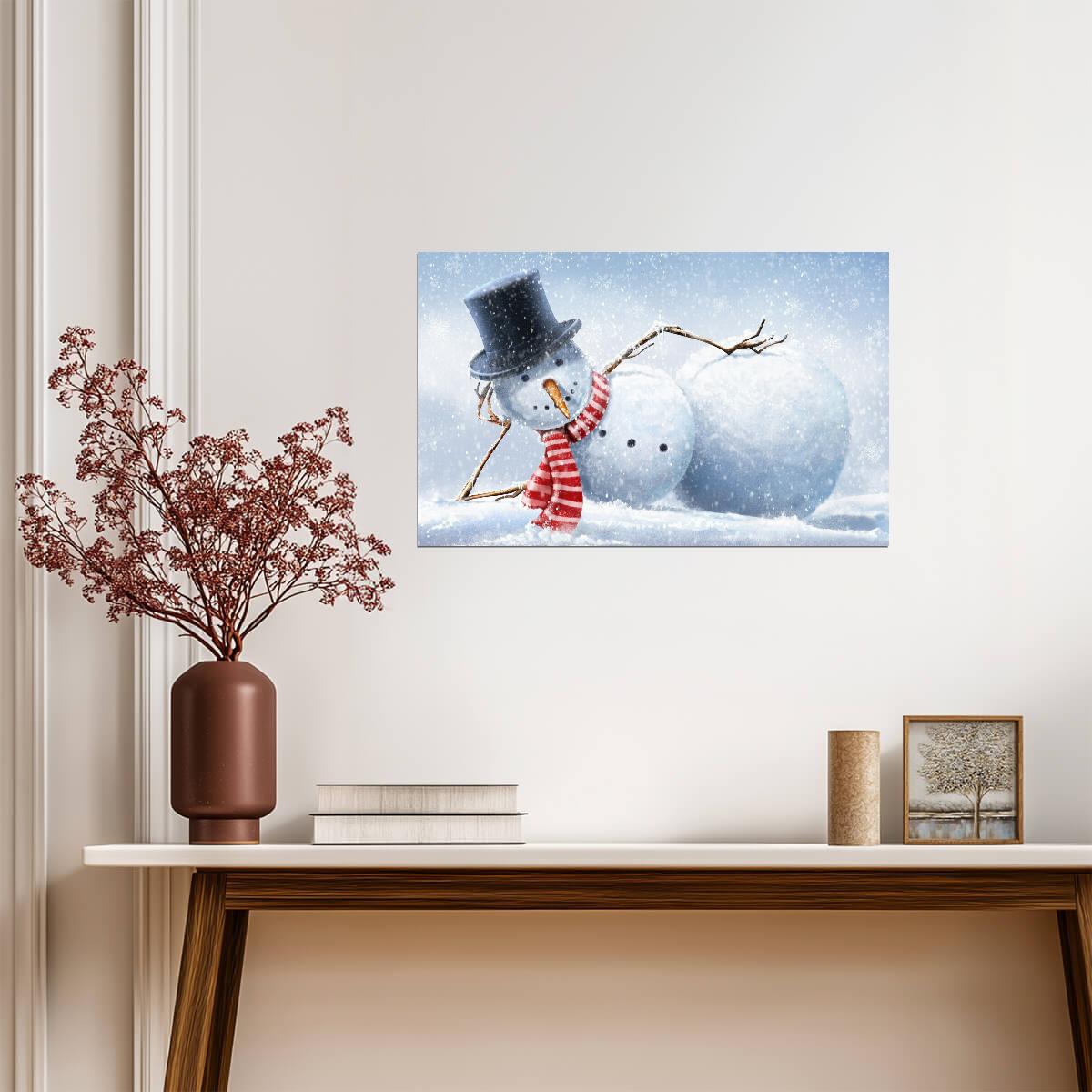 Whimsical Lying Snowman Illustration | Winter Holiday Art Print | Festive Christmas Poster - Graphic & Art Poster