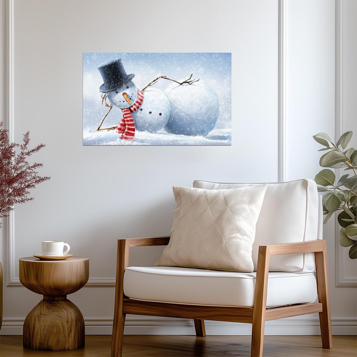 Whimsical Lying Snowman Illustration | Winter Holiday Art Print | Festive Christmas Poster - Graphic & Art Poster