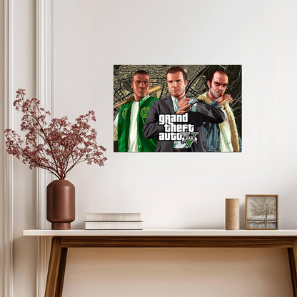 Grand Theft Auto V Michael Franklin & Trevor Map Background | Main Characters Poster | Open World Gaming Art - Video Games Poster