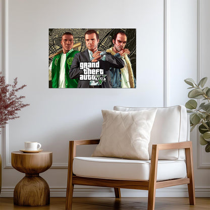 Grand Theft Auto V Michael Franklin & Trevor Map Background | Main Characters Poster | Open World Gaming Art - Video Games Poster