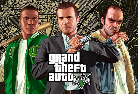 Grand Theft Auto V Michael Franklin & Trevor Map Background | Main Characters Poster | Open World Gaming Art - Video Games Poster