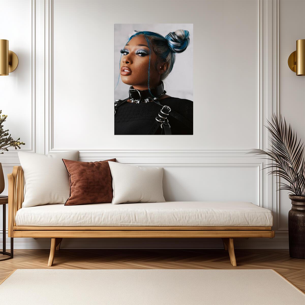 Megan Thee Stallion Blue Hair | Black Outfit Photoshoot Poster | Hip Hop Star Wall Art - Music Poster