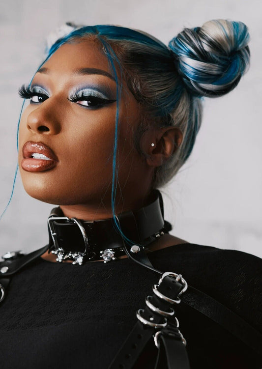 Megan Thee Stallion Blue Hair | Black Outfit Photoshoot Poster | Hip Hop Star Wall Art - Music Poster