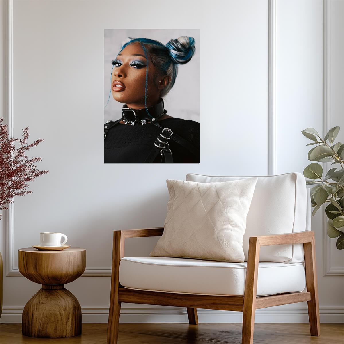 Megan Thee Stallion Blue Hair | Black Outfit Photoshoot Poster | Hip Hop Star Wall Art - Music Poster