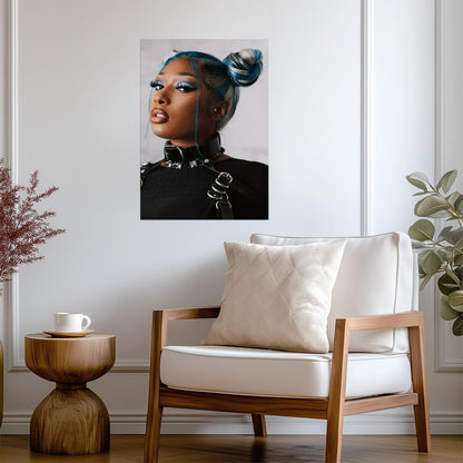 Megan Thee Stallion Blue Hair | Black Outfit Photoshoot Poster | Hip Hop Star Wall Art - Music Poster