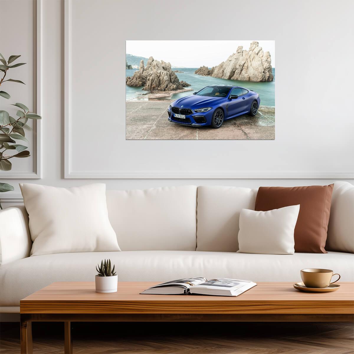 BMW M8 Competition Coupe F92 | Blue German Supercar Poster | Luxury Sports Car by the Sea - Cars Poster