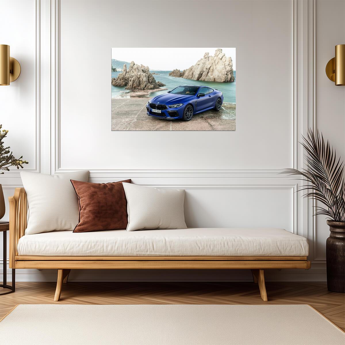 BMW M8 Competition Coupe F92 | Blue German Supercar Poster | Luxury Sports Car by the Sea - Cars Poster
