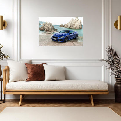 BMW M8 Competition Coupe F92 | Blue German Supercar Poster | Luxury Sports Car by the Sea - Cars Poster