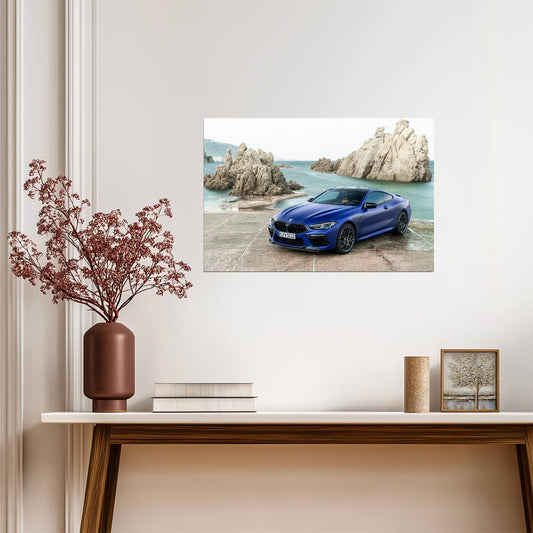 BMW M8 Competition Coupe F92 | Blue German Supercar Poster | Luxury Sports Car by the Sea - Cars Poster