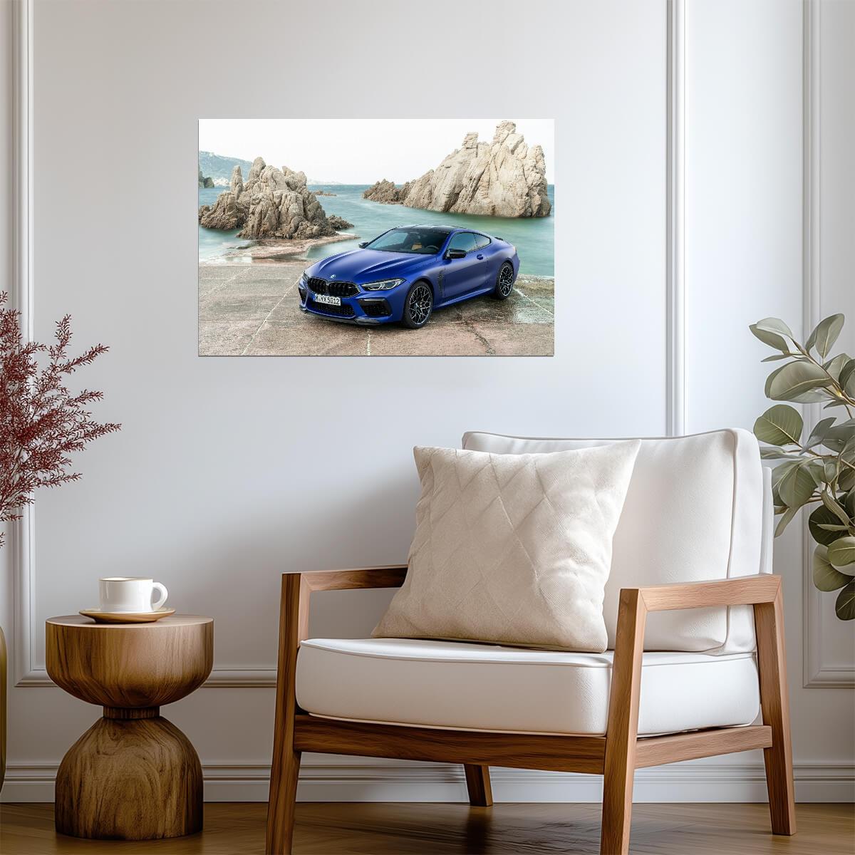 BMW M8 Competition Coupe F92 | Blue German Supercar Poster | Luxury Sports Car by the Sea - Cars Poster