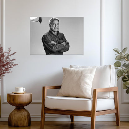 Harrison Ford in Flight Jacket | Black and White Portrait Poster | Movie Legend Photo Art - Celebrities Poster