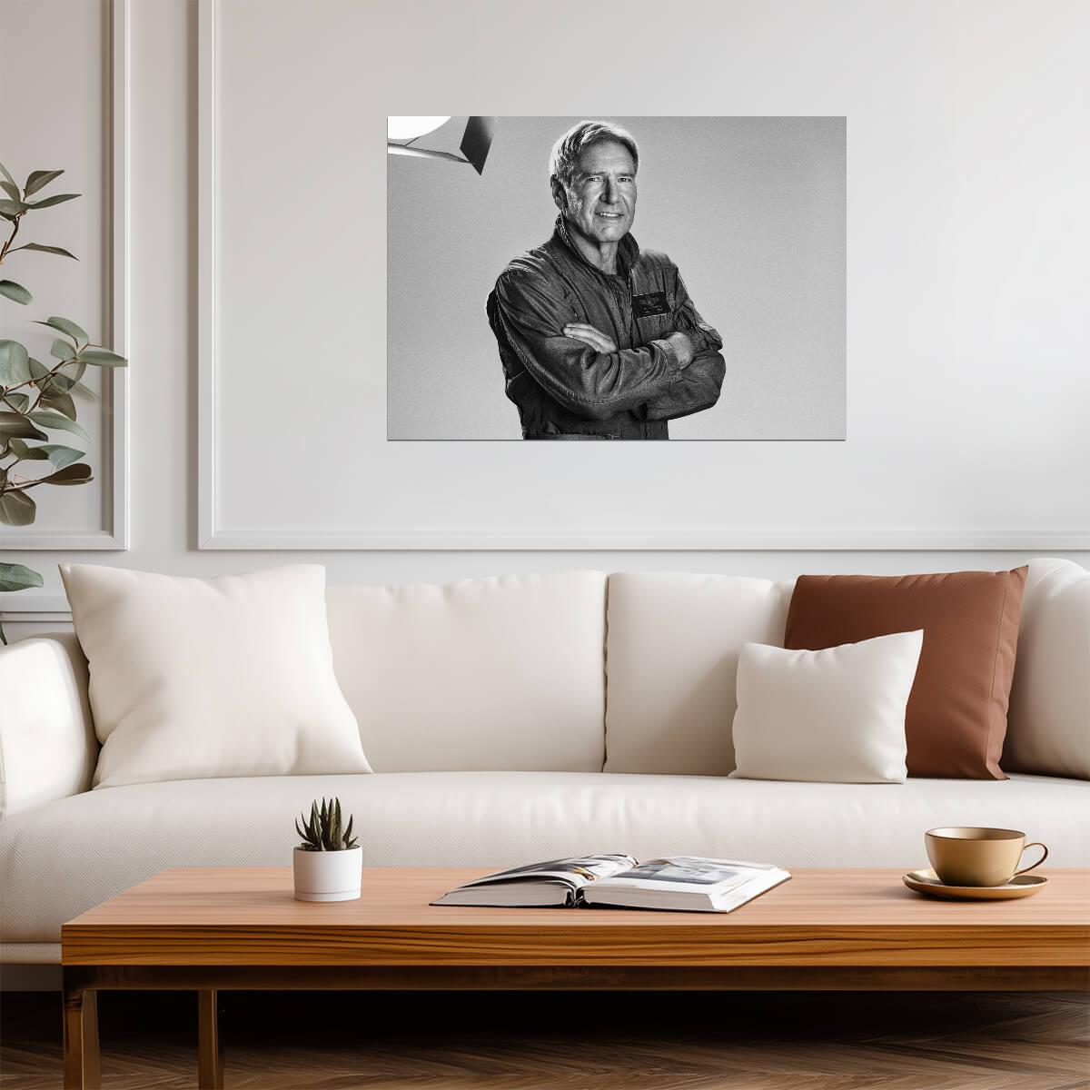 Harrison Ford in Flight Jacket | Black and White Portrait Poster | Movie Legend Photo Art - Celebrities Poster