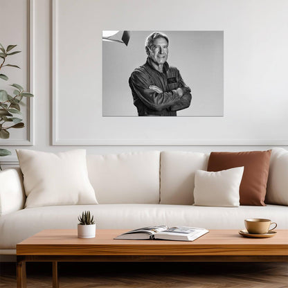 Harrison Ford in Flight Jacket | Black and White Portrait Poster | Movie Legend Photo Art - Celebrities Poster