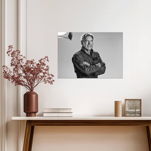 Harrison Ford in Flight Jacket | Black and White Portrait Poster | Movie Legend Photo Art - Celebrities Poster