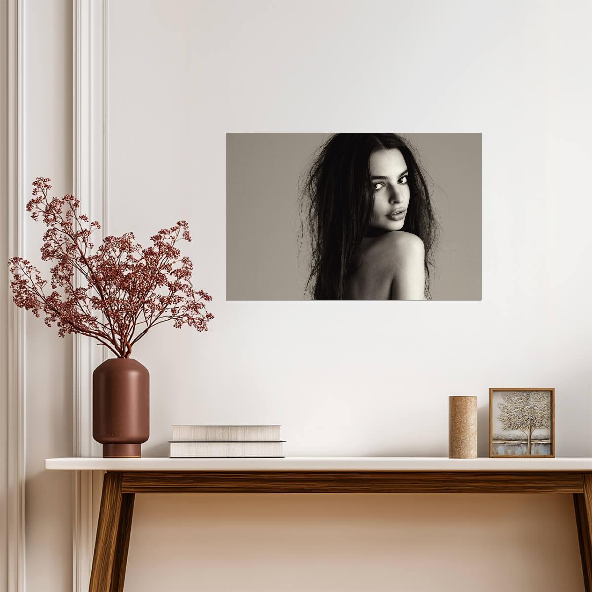Emily Ratajkowski Black and White Portrait | Famous Model Poster | Sexy Photoshoot Wall Art - Celebrities Poster