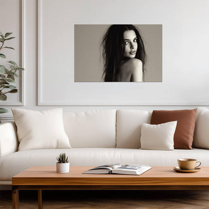 Emily Ratajkowski Black and White Portrait | Famous Model Poster | Sexy Photoshoot Wall Art - Celebrities Poster