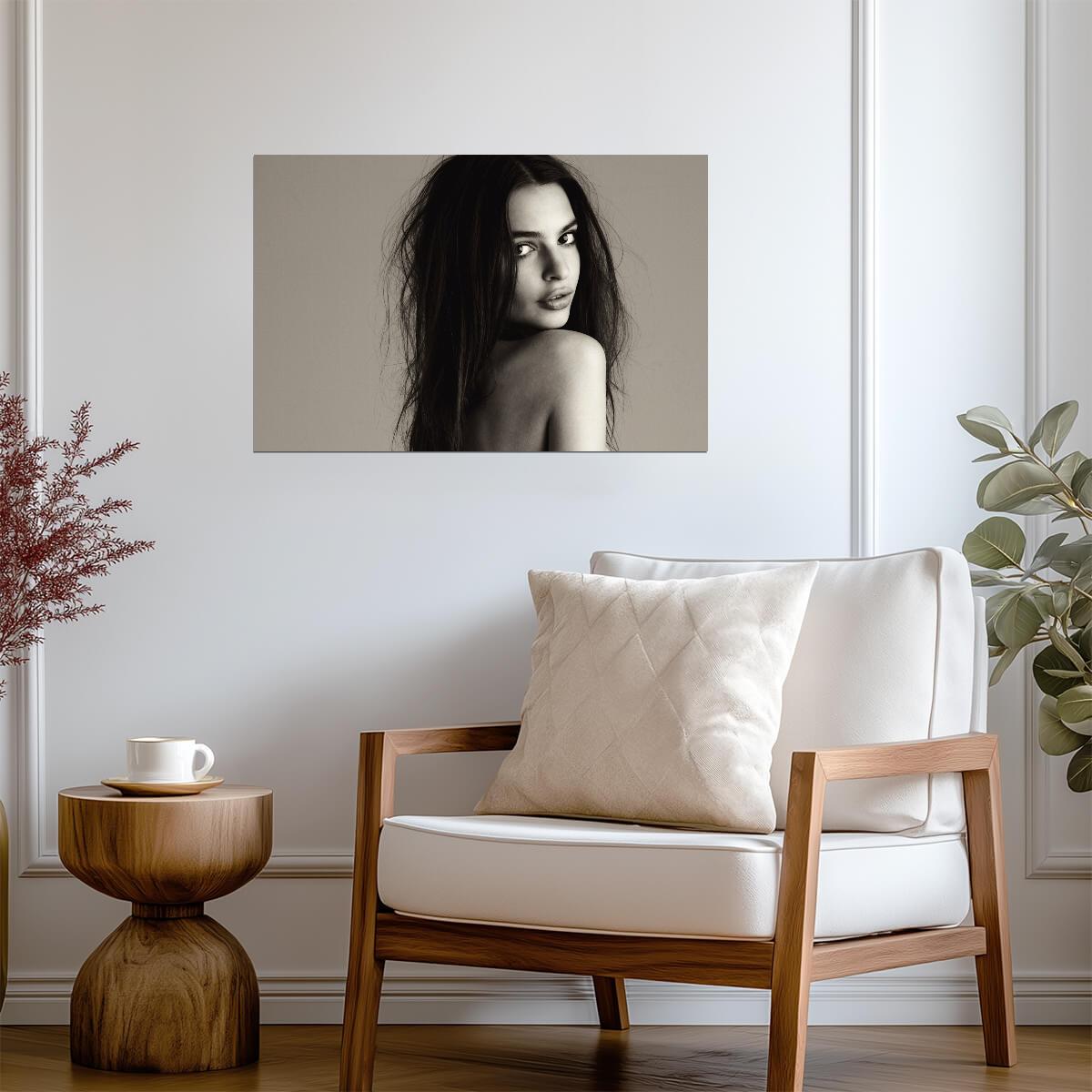 Emily Ratajkowski Black and White Portrait | Famous Model Poster | Sexy Photoshoot Wall Art - Celebrities Poster
