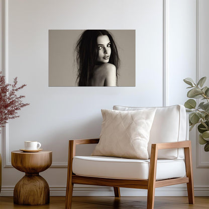 Emily Ratajkowski Black and White Portrait | Famous Model Poster | Sexy Photoshoot Wall Art - Celebrities Poster