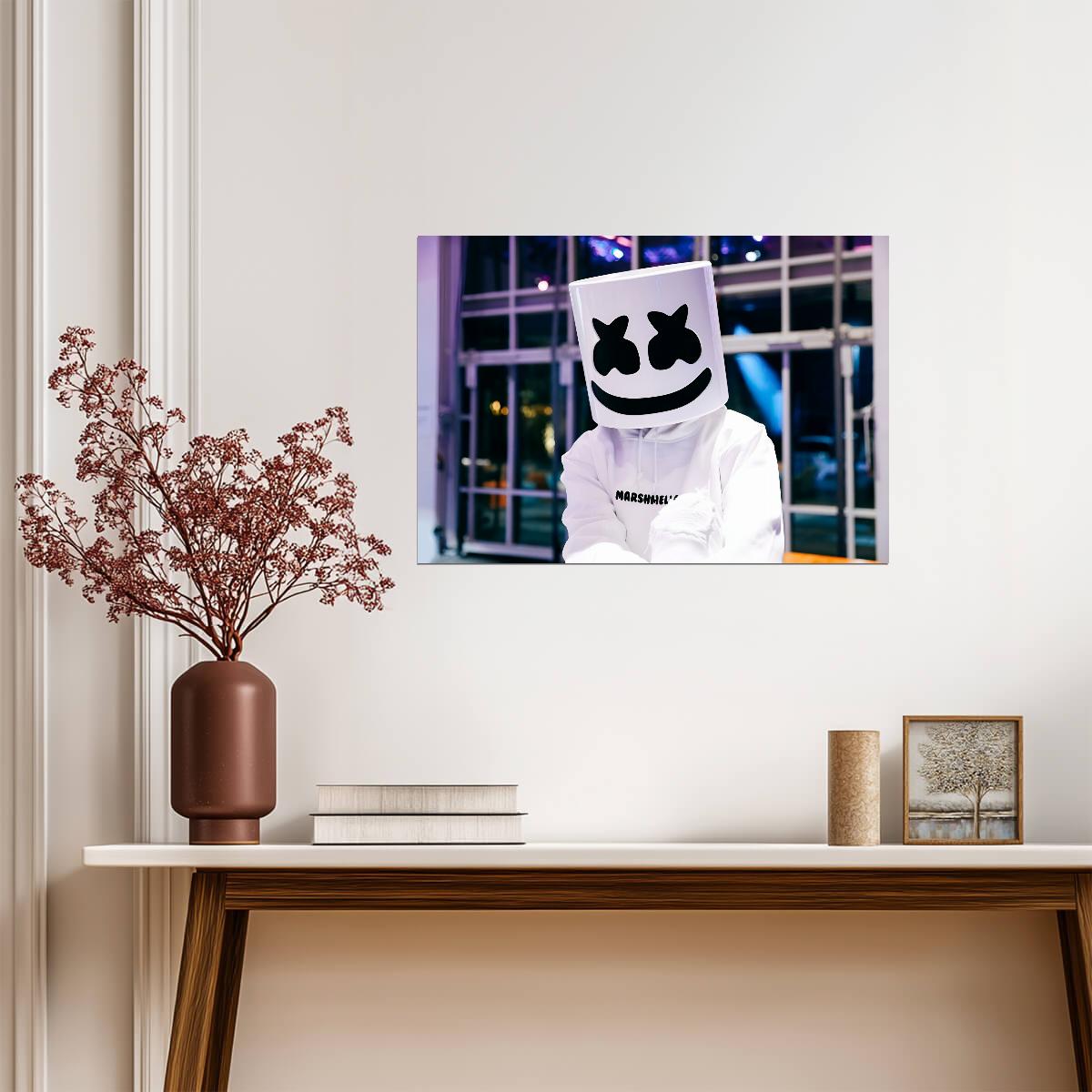 Marshmello Logo Hoodie | DJ Helmet Portrait | Electronic Dance Music Poster - Music Poster
