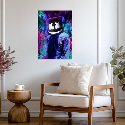 Marshmello Neon Graffiti Art | Dark Helmet Portrait | DJ Wall Decor Poster - Music Poster
