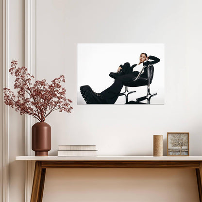 Olivia Rodrigo Black Suit & Boots | Sitting in Chair Photo | Pop Music Poster - Music Poster