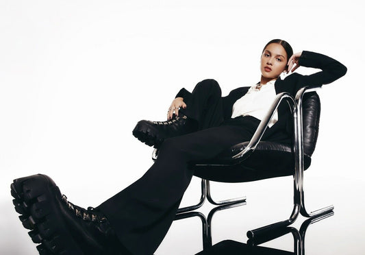 Olivia Rodrigo Black Suit & Boots | Sitting in Chair Photo | Pop Music Poster - Music Poster