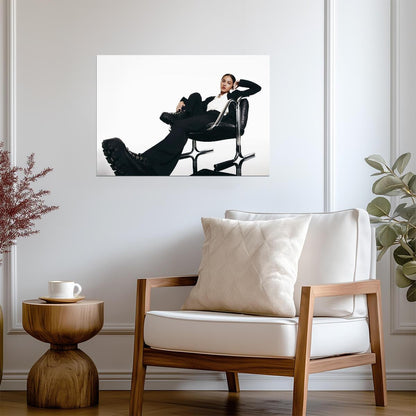 Olivia Rodrigo Black Suit & Boots | Sitting in Chair Photo | Pop Music Poster - Music Poster