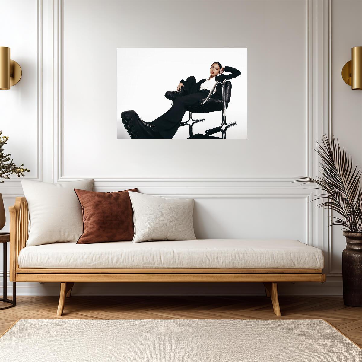 Olivia Rodrigo Black Suit & Boots | Sitting in Chair Photo | Pop Music Poster - Music Poster
