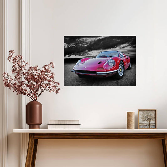 Ferrari Dino 246 GTS | Classic Italian Sports Car Poster | Vintage Red Supercar Art - Cars Poster