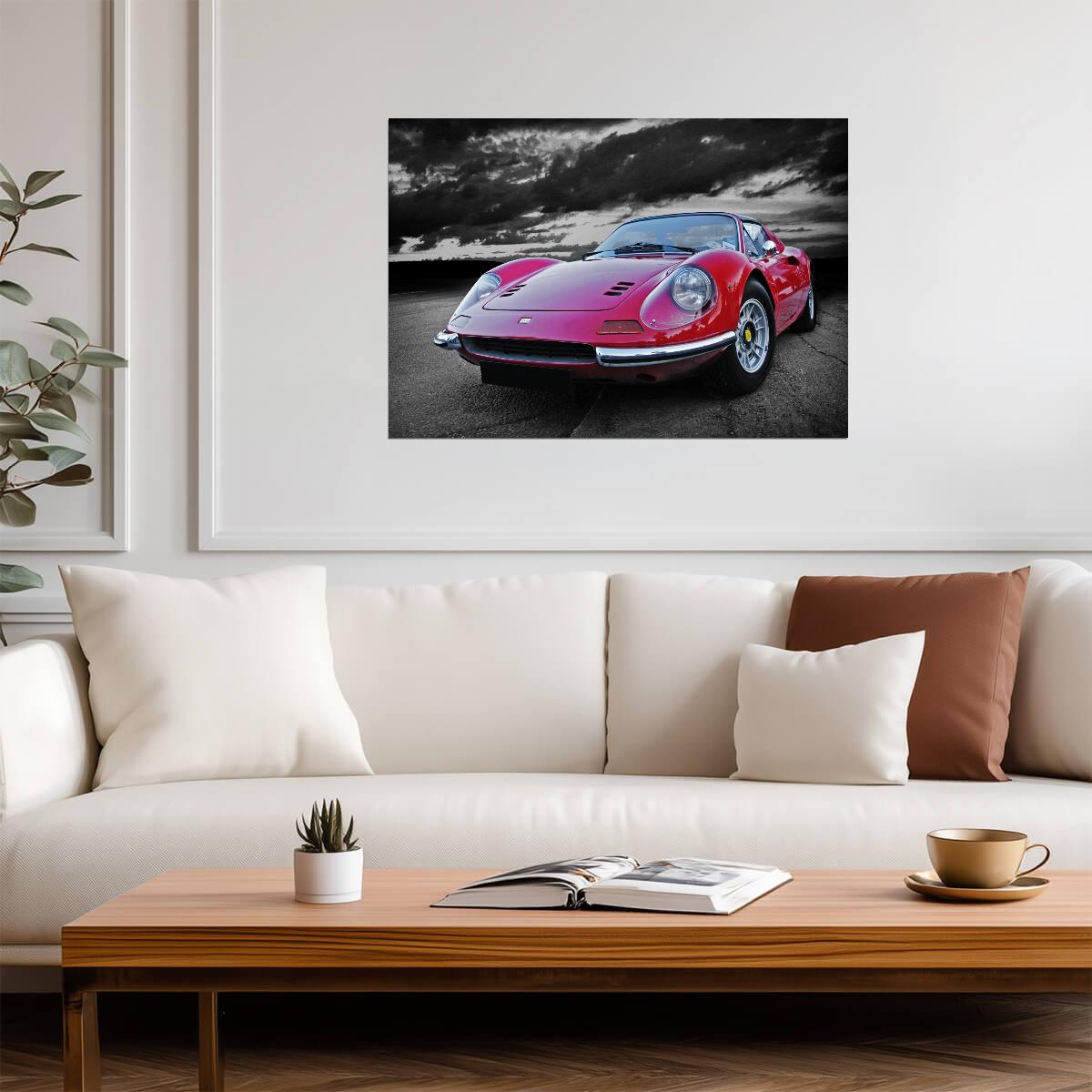 Ferrari Dino 246 GTS | Classic Italian Sports Car Poster | Vintage Red Supercar Art - Cars Poster