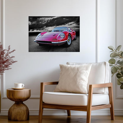 Ferrari Dino 246 GTS | Classic Italian Sports Car Poster | Vintage Red Supercar Art - Cars Poster