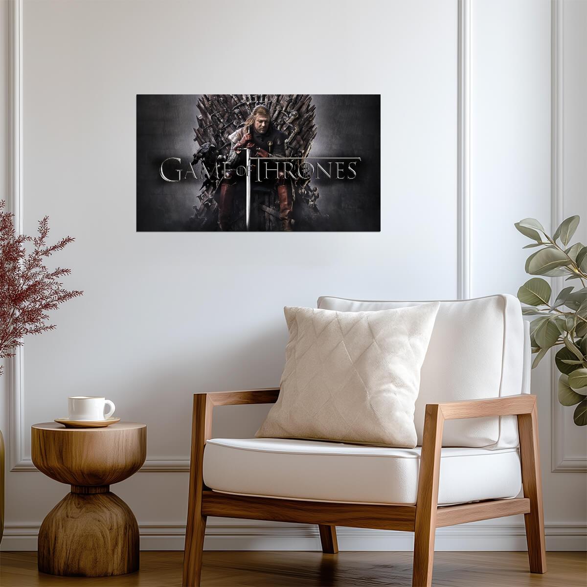 Game of Thrones Ned Stark on the Iron Throne | TV Show Poster | Fantasy Series Wall Art - Movies & TV Poster