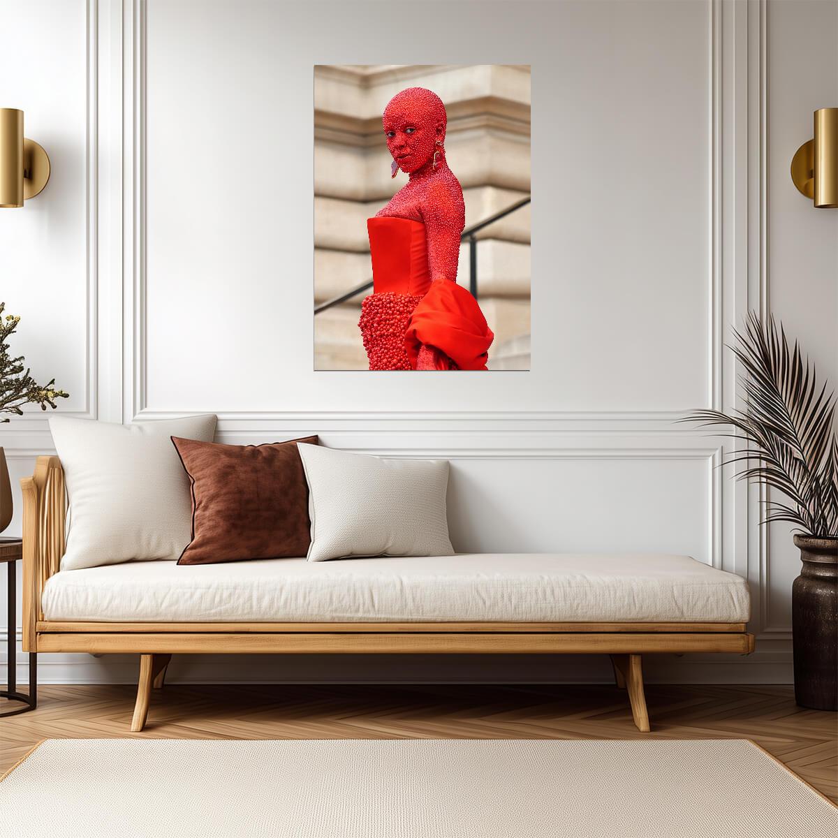 Doja Cat Red Crystal Outfit | Paris Fashion Week Poster | Avant Garde Fashion Art - Music Poster