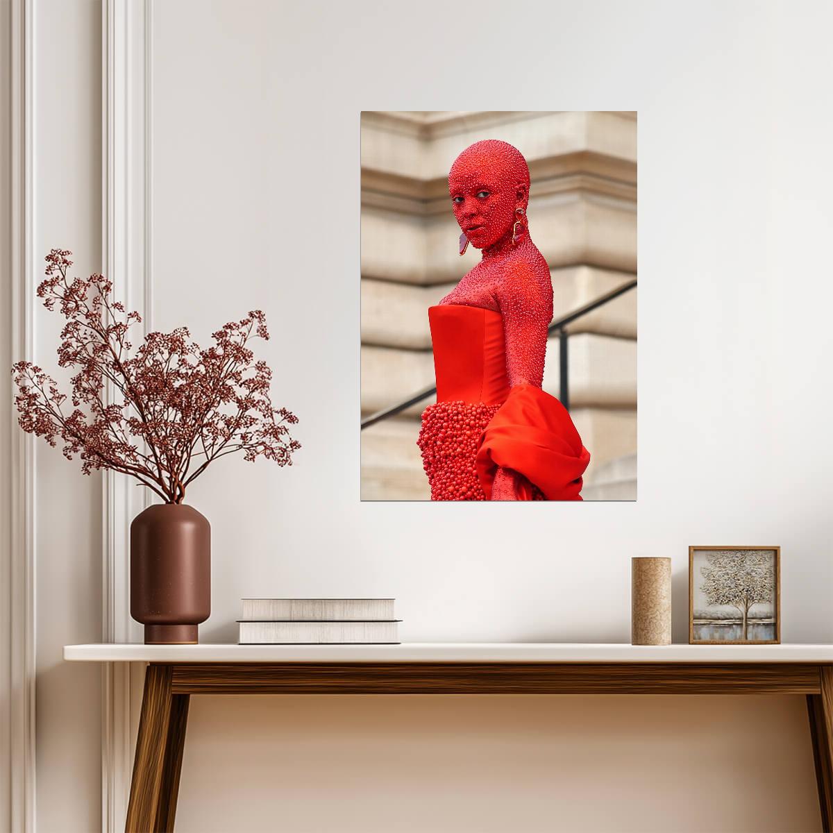 Doja Cat Red Crystal Outfit | Paris Fashion Week Poster | Avant Garde Fashion Art - Music Poster