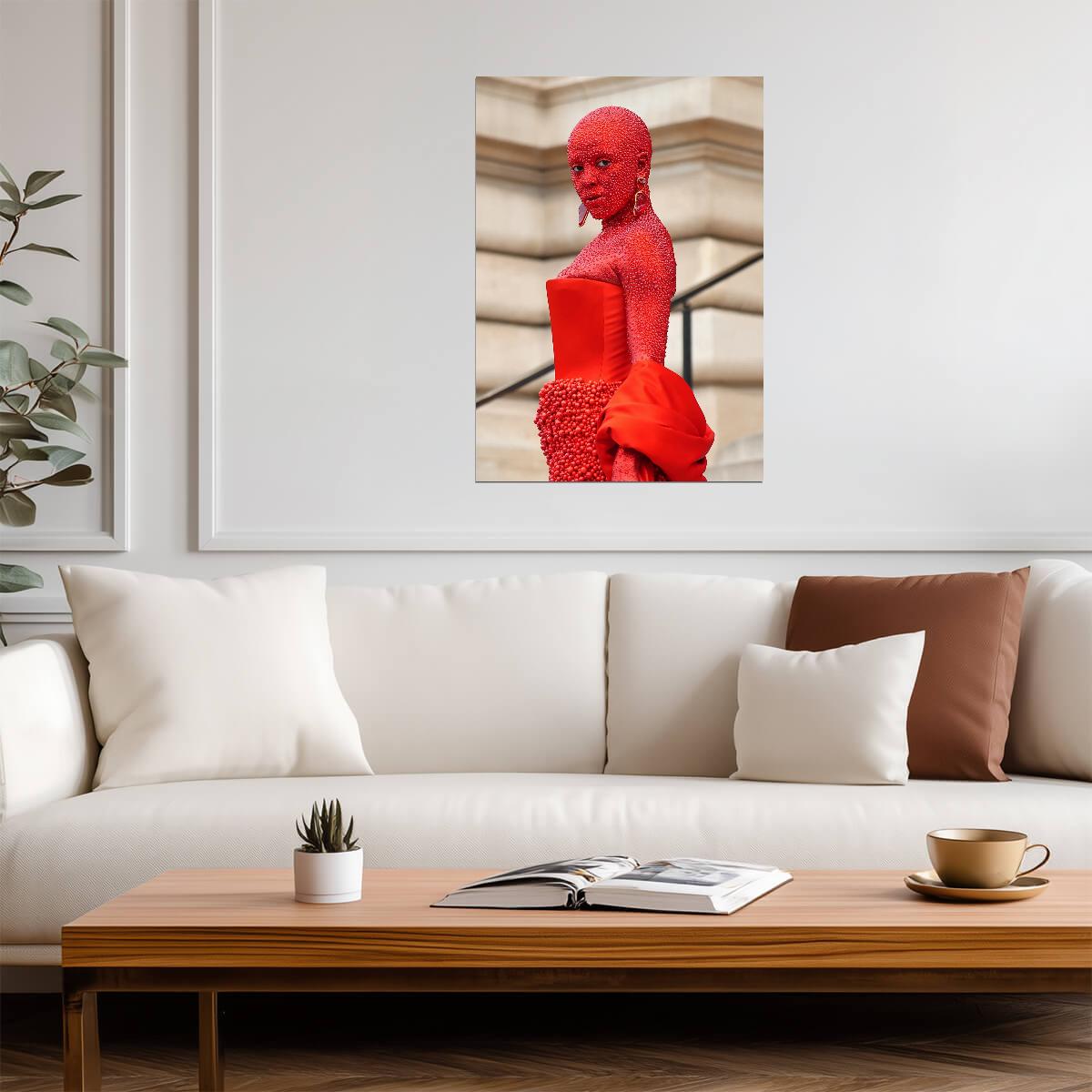 Doja Cat Red Crystal Outfit | Paris Fashion Week Poster | Avant Garde Fashion Art - Music Poster