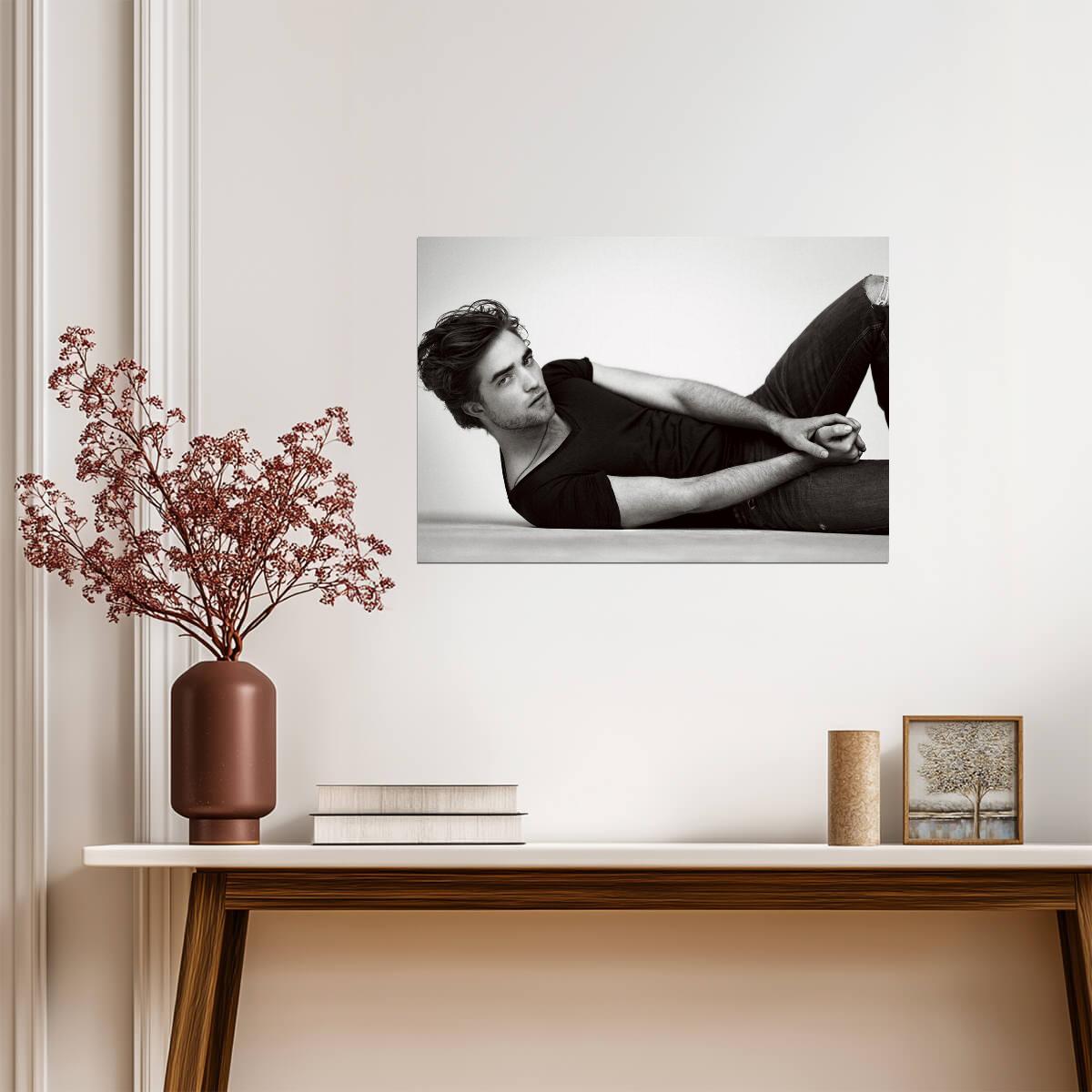 Robert Pattinson Lying Down | Black and White Portrait | Celebrity Actor Poster - Celebrities Poster