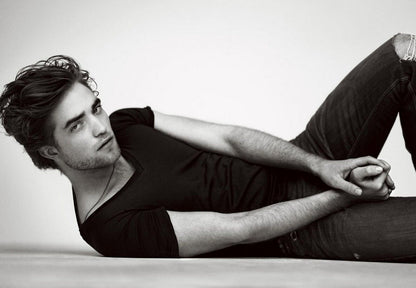 Robert Pattinson Lying Down | Black and White Portrait | Celebrity Actor Poster - Celebrities Poster