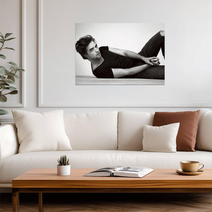 Robert Pattinson Lying Down | Black and White Portrait | Celebrity Actor Poster - Celebrities Poster