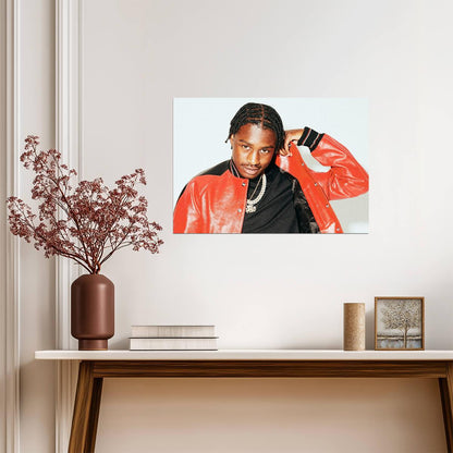 Lil Tjay Red Jacket Photoshoot | Hip Hop Music Poster | Modern Rapper Style Art - Music Poster