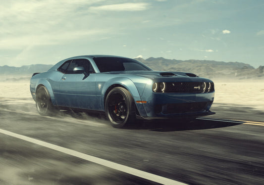 Dodge Challenger SRT Hellcat Widebody | American Muscle Car Poster | Blue Supercharged V8 in Motion - Cars Poster