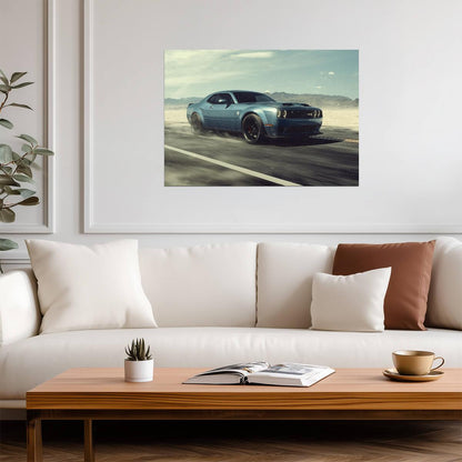 Dodge Challenger SRT Hellcat Widebody | American Muscle Car Poster | Blue Supercharged V8 in Motion - Cars Poster