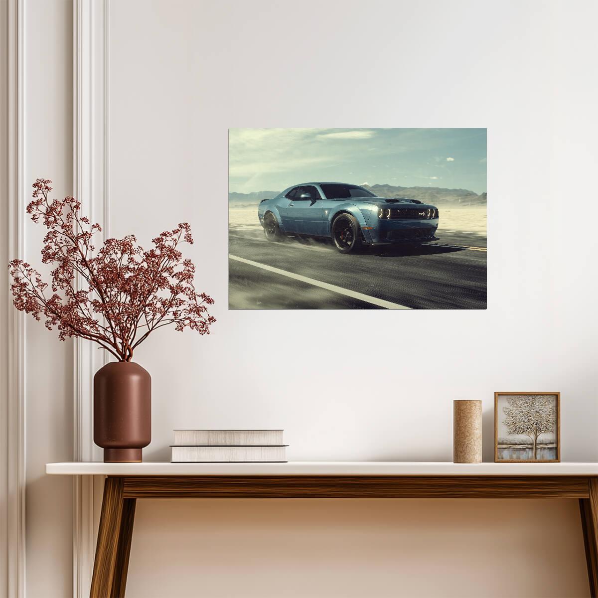 Dodge Challenger SRT Hellcat Widebody | American Muscle Car Poster | Blue Supercharged V8 in Motion - Cars Poster