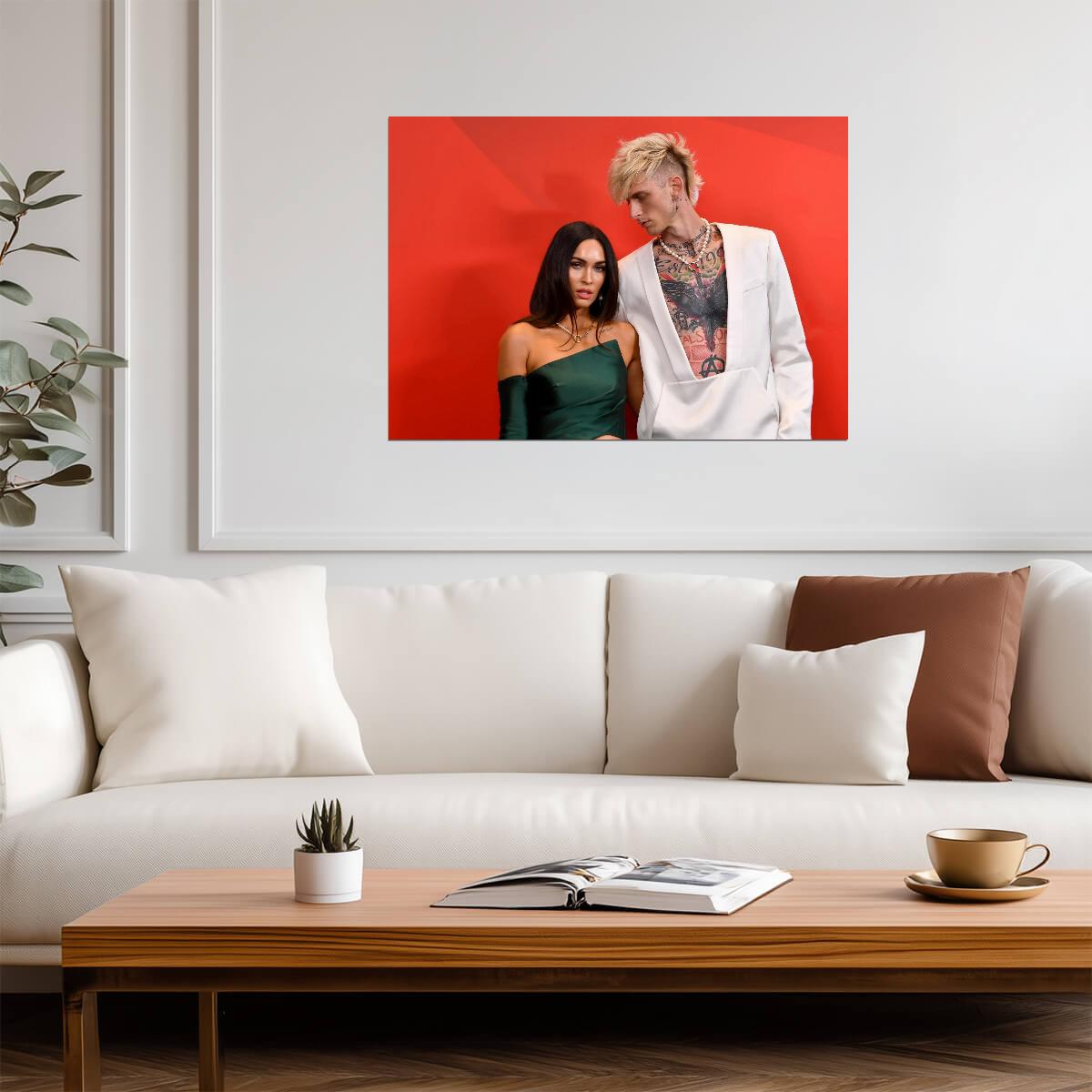 Machine Gun Kelly & Megan Fox | White Suit & Green Dress Photo | Celebrity Couple Poster - Music Poster