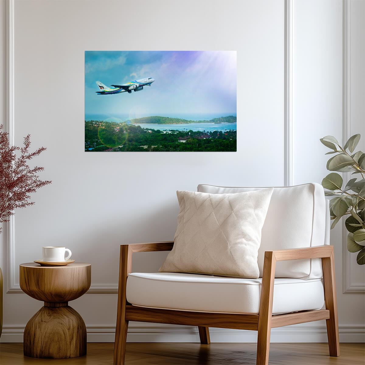Bangkok Airways Airplane Takeoff | Tropical Island Travel Poster | Vacation Destination Aviation Art - Cars Poster