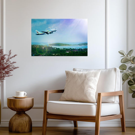 Bangkok Airways Airplane Takeoff | Tropical Island Travel Poster | Vacation Destination Aviation Art - Cars Poster