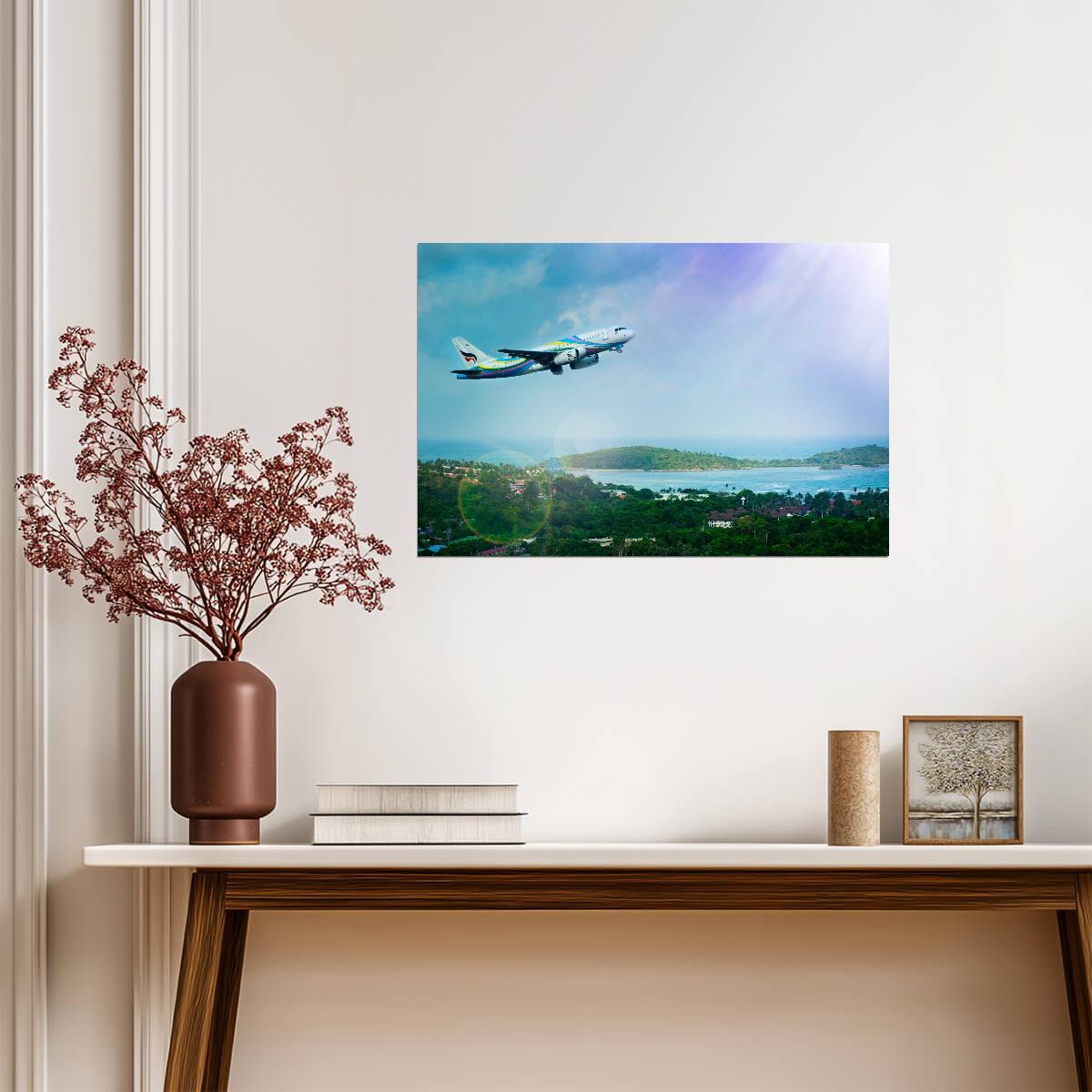 Bangkok Airways Airplane Takeoff | Tropical Island Travel Poster | Vacation Destination Aviation Art - Cars Poster