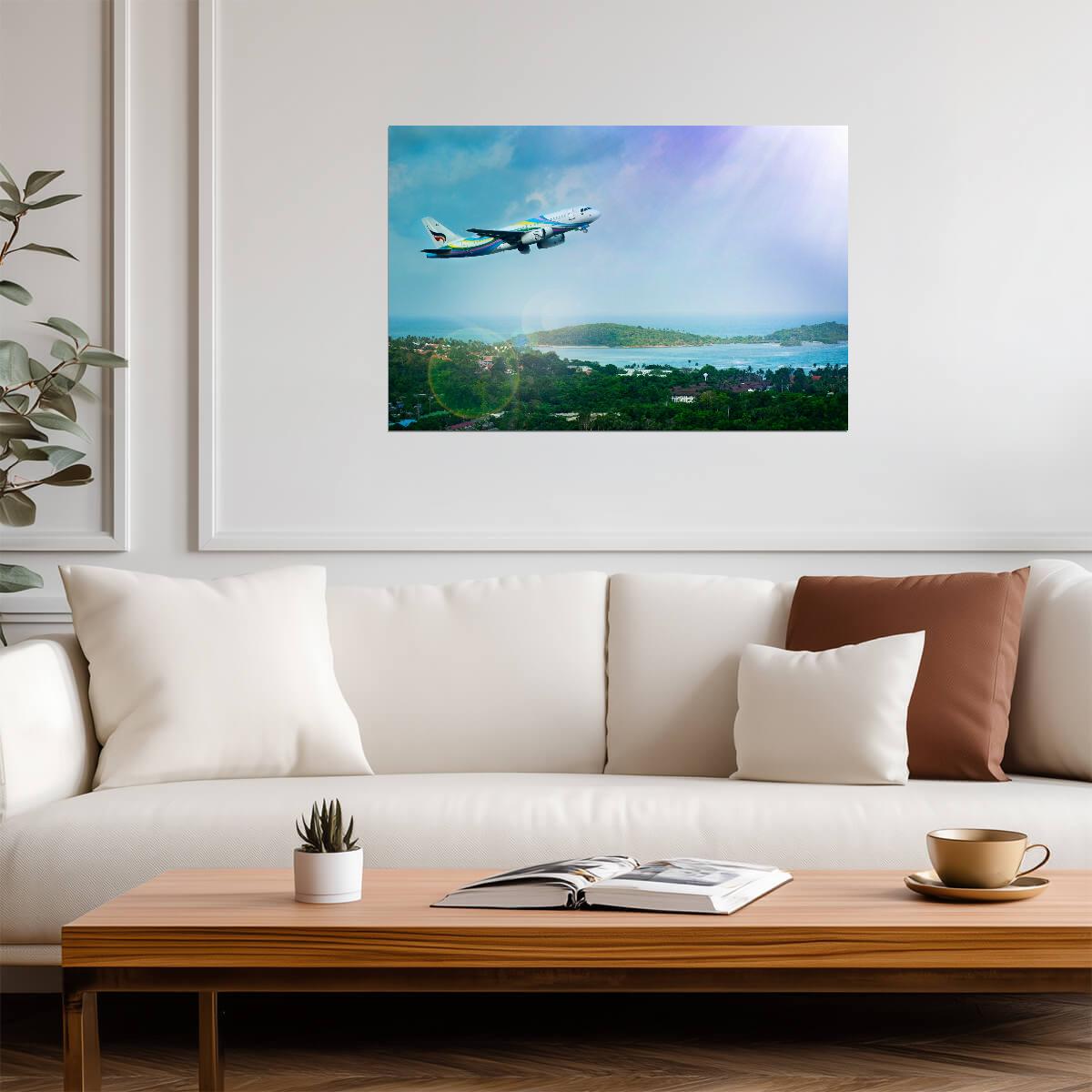 Bangkok Airways Airplane Takeoff | Tropical Island Travel Poster | Vacation Destination Aviation Art - Cars Poster