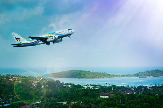 Bangkok Airways Airplane Takeoff | Tropical Island Travel Poster | Vacation Destination Aviation Art - Cars Poster